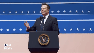 Elon Musk doing a Nazi salute on the stage at the 2025 US presidential inauguration.