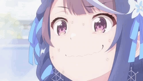 an anime girl that is looking nervous