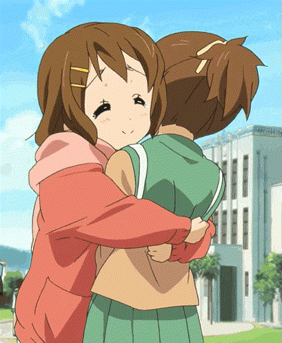 friendly hug of two anime girls