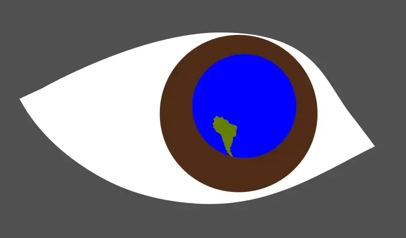 An unfinished eye with globe as the pupil. Only South America is done on the globe.