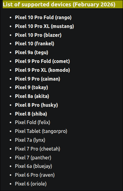 List of supported phones