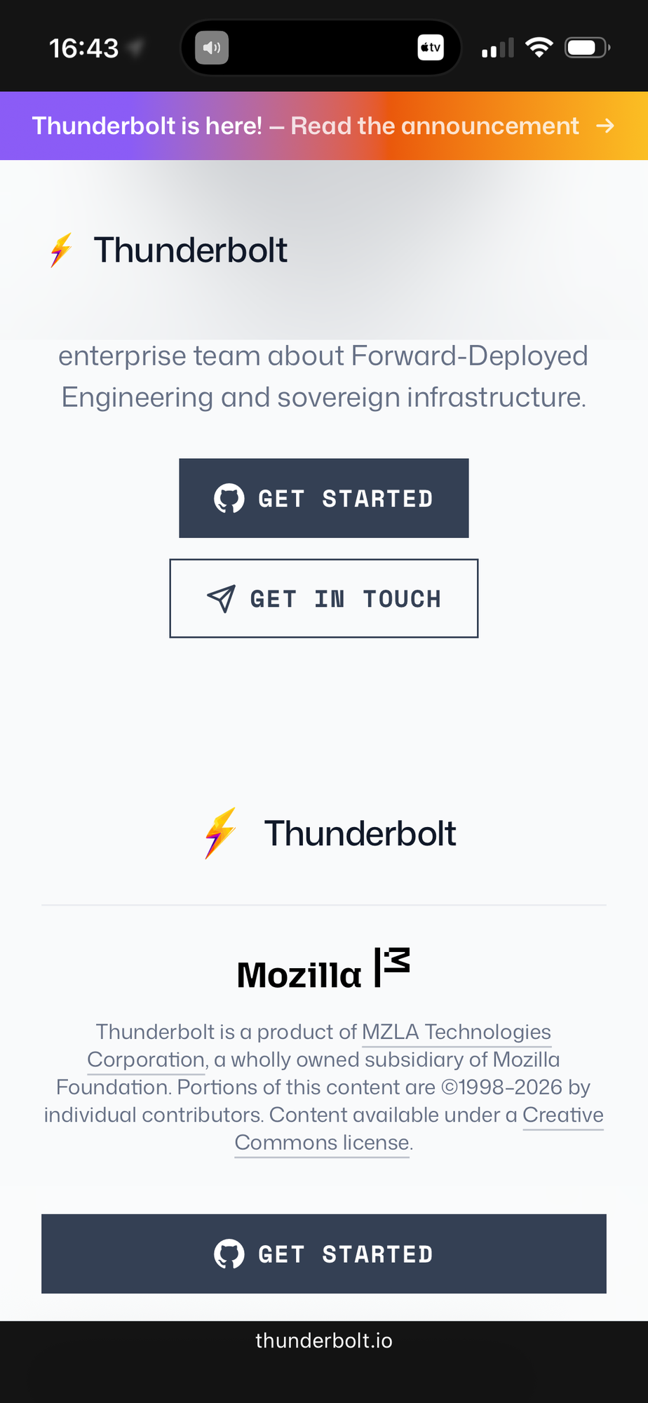 Thunderbolt is a product of MZLA Technologies Corporation, a wholly owned subsidiary of Mozilla Foundation.